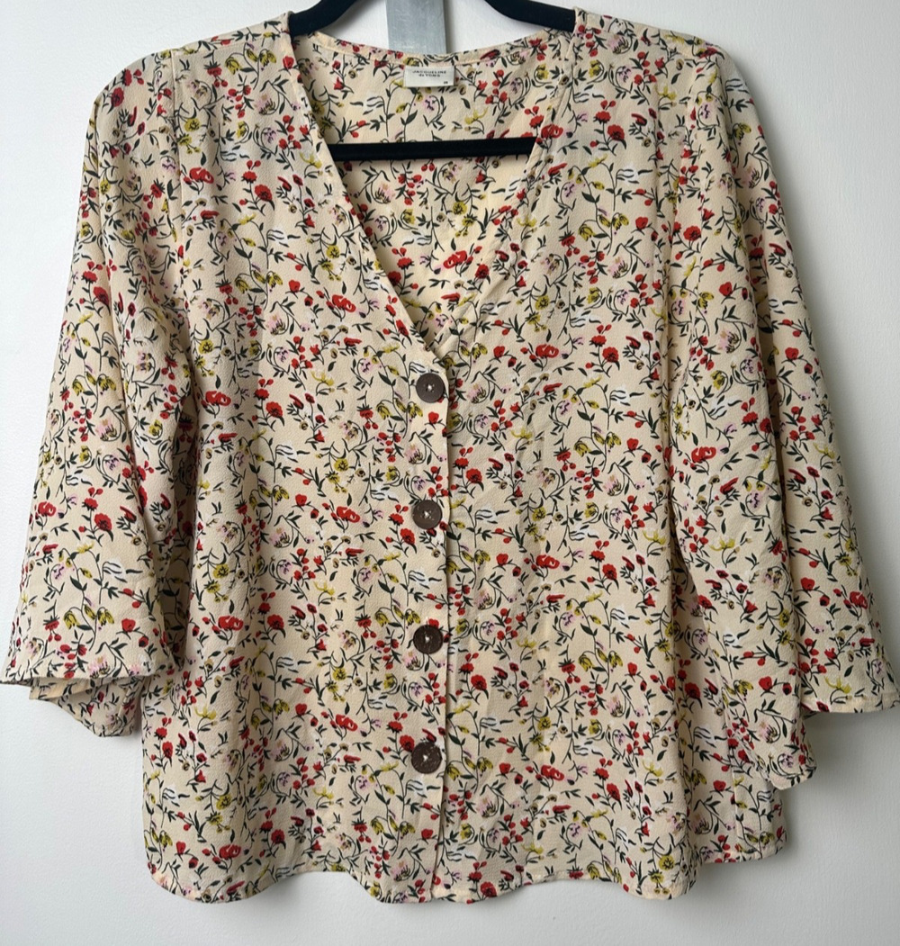 Jacqueline de Yong JDY Blouse Sz 36 US 4 Floral Vneck 3/4 Sleeve Shirt A23